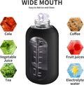 CIVAGO 32 oz Glass Water Bottle with Straw and Handle, Large Sports Motivational Water Bottle Flask with Time Marker and 2 Lids, Leakproof Water