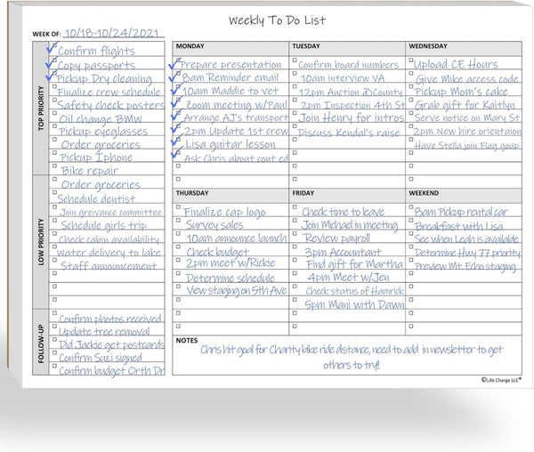Weekly to Do List Notepad, 60 Page Task Planning Pad W/Daily Checklist, Priority Todo Checkbox & Notes. Desk Notebook to Organize Office 11 X 8.5