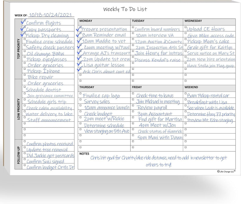 Weekly to Do List Notepad, 60 Page Task Planning Pad W/Daily Checklist, Priority Todo Checkbox & Notes. Desk Notebook to Organize Office 11 X 8.5