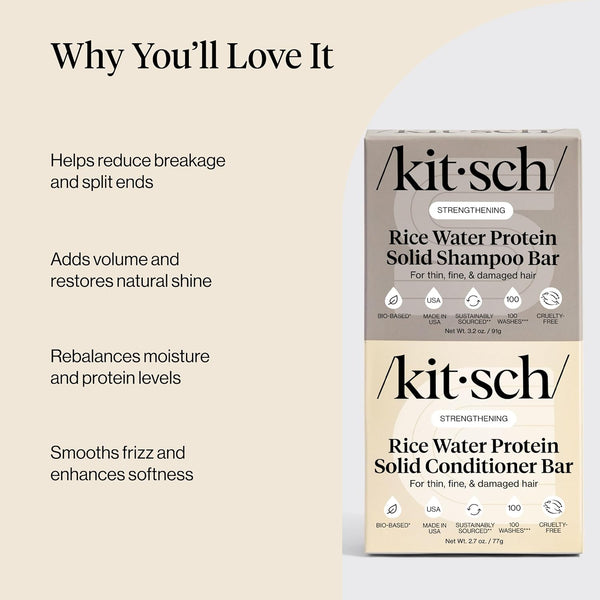 Kitsch Rice Water Shampoo & Conditioner Set - Solid Rice Water Shampoo & Conditioner Bar Soap for Hair Care, Strengthening & Nourishing Soap Bar,