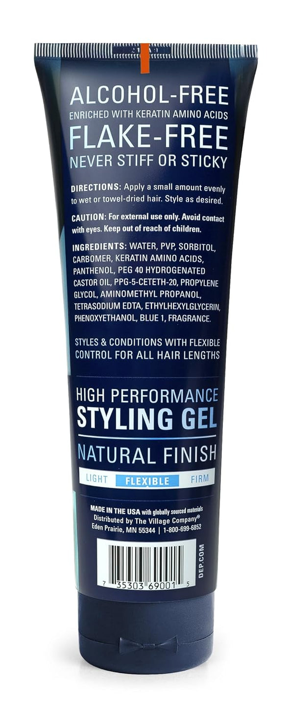 Dep Hair Gel for Men – Strong Hold Styling Gel, Alcohol-Free, Flake-Free, Flexible Control with Keratin Amino Acids, Humidity Resistant Hair