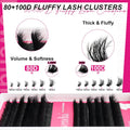 Fowendia Lash Clusters Kit Fluff 80D 100D Individual Lashes D Curl Cluster Eyelash Extensions 10-18mm DIY Lash Extension Kit Lash Bond and Seal