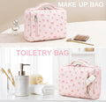 Bluboon Makeup Bag Zipper Pouch Travel Toiletry Bag Portable Cosmetic Bag Organizer for Women and Girls(Strawberry Corduroy Beige) Beige