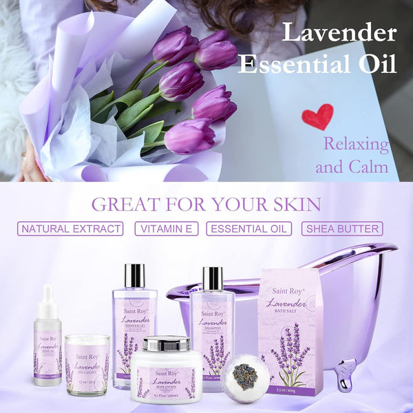 Lavender Bath and Body Gift Basket, Facial Skin Care Set, Spa Kit for Women, Self-Care Relaxation Set, Pamper Kit Self-Care Set, Birthday,
