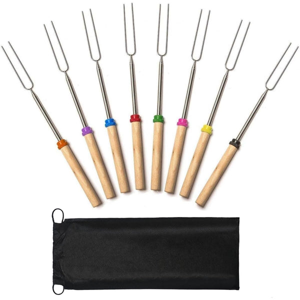 Marshmallow Roasting Sticks,Marshmallow Sticks Kit Extending Roaster 32 Inch Set of 8 Telescoping Stainless Steel. Smores Skewers & Hot Dog Forks