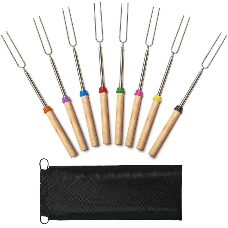 Marshmallow Roasting Sticks,Marshmallow Sticks Kit Extending Roaster 32 Inch Set of 8 Telescoping Stainless Steel. Smores Skewers & Hot Dog Forks