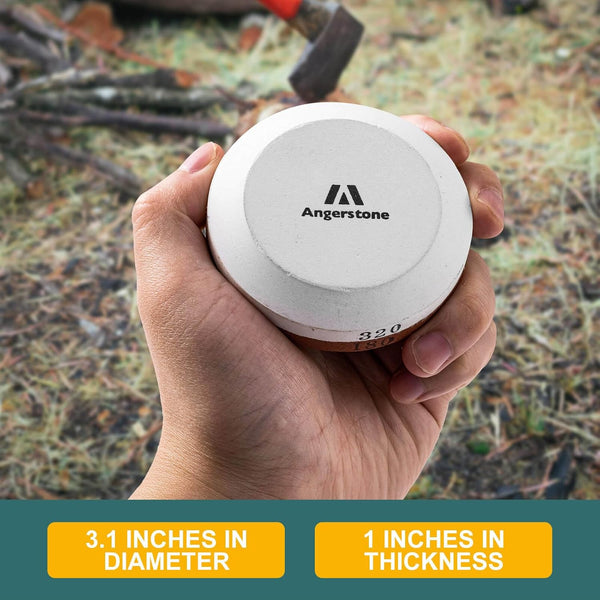 Angerstone Axe Sharpener - Multipurpose Axe/Hatchet Sharpening Stone - Whetstone Blade & Tool Sharpener, Dual Grit 180/320 Sharpening Puck with