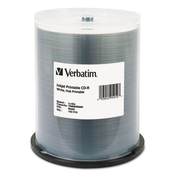 Verbatim CD-R 700MB 52X White Inkjet Hub Printable Recordable Media Disc - 100pk Spindle White Hub Printable