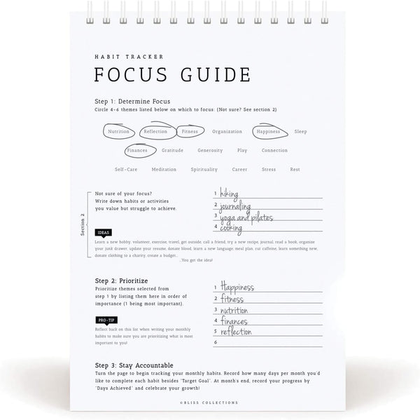 Bliss Collections Habit Tracker Calendar Notepad, Greenery Floral, Gold Spiral Binding, Inspirational and Motivational Monthly Journal to Track