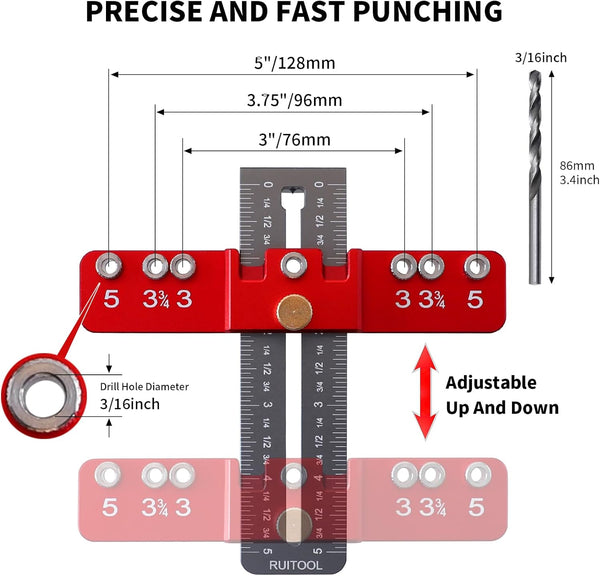 RUITOOL Cabinet Hardware Jig Tool, Aluminium Alloy Cabinet Handle Install Template Tool, Adjustable Punch Locator Drill Template Guide, Cabinet