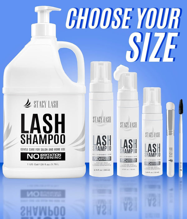 STACY LASH Eyelash Extension Shampoo + Brush / 3.38 Fl.Oz / 100Ml / Eyelid Foaming Cleanser/Wash for Extensions & Natural Lashes/Safe Makeup