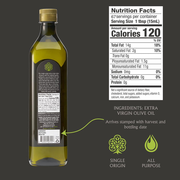 Mina Moroccan Olive Oil Extra Virgin 33.8 Fl Oz, Polyphenol Rich, Third Party Tested, Clinically Proven, Single Origin Extra Virgin Olive Oil,