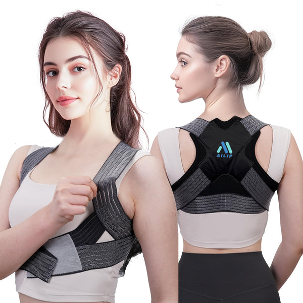 Posture Corrector for Women, Adjustable Upper Back Strap for Shoulder, Neck and Upper Back Pain Corrects Posture Corrects Hunching Silvery S-M