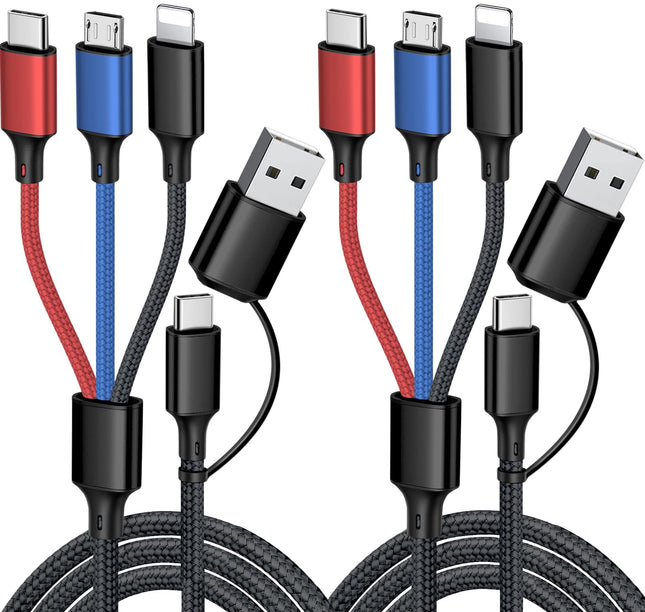 Puxnoin Multi Charging Cable 5 in 1, 2Pack 4FT USB C Multi Charger Cable Universal Multiple Charging Cord with USB C/Mic