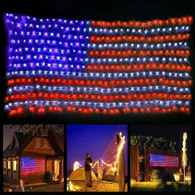 HYH American Flag Lights with 420 Super Bright Leds Waterproof Led Flag Net Light of the United States for Memorial Day,