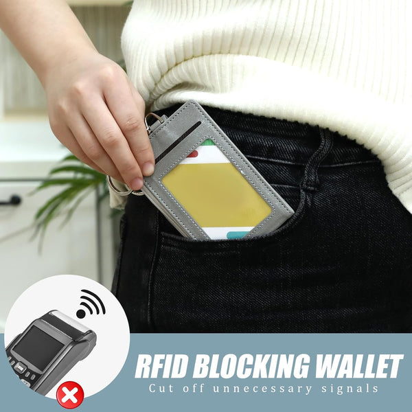 Grevosea Credit Card Holder for Women, Slim Minimalist Wallet ID Card Holder Zipper Front Pocket Wallet with 7 Card Slots and 2 ID Window for Men