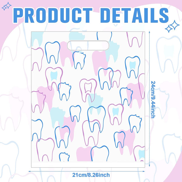 Aliceset 300 Pcs Tooth Merchandise Bags with Handles Plastic Dental Bags for Patients Dental Gifts Bulk for Dentist Office Goodie Packaging