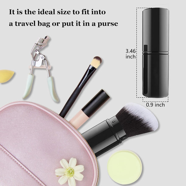 Retractable Kabuki Brush, Travel Powder Face Makeup Brushes | Portable Flawless Makeup Brush for Foundation, Blush, Bronzer, Buffing, Cruelty Free