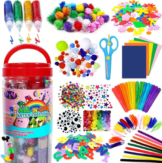 FUNZBO Arts and Crafts Supplies for Kids - Craft Kit with Glitter Glue Stick, Pi