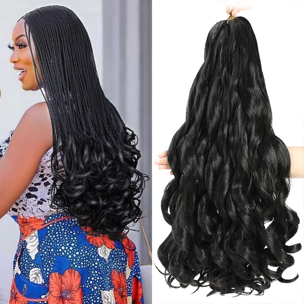 French Curly Braiding Hair 18 Inch 8 Packs Black Color - Pre Stretched Bouncy Braiding Hair- Loose Wavy Synthetic Hair Extensions For Black Women