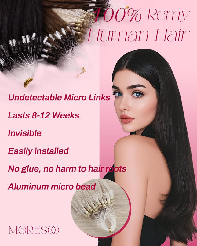 Moresoo Micro Link Hair Extensions Human Hair Bleach Blonde Micro Loop Hair Exte