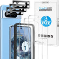 OMOTON for Pixel 8 Pro Screen Protector, 3 Pack for Pixel 8 Pro Tempered Glass, 3 Camera Lens Protector, Fingerprint Sensitivity (6.7 Inch, 2023