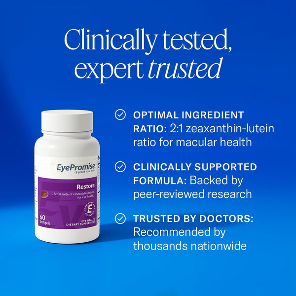 Eyepromise Restore Supplement - 60 Softgel Capsules Containing Lutein, Vitamin C, Vitamin D, Vitamin E, Omega-3 Fish Oil, and Zeaxanthin - a