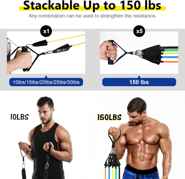 Resistance Bands Set, Workout Bands with Handles, Door Anchor, Ankle Straps and 