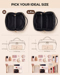 Prite Makeup Bag Travel Toiletry Bag Open Flat Cosmetic Organizer for Women Black Medium
