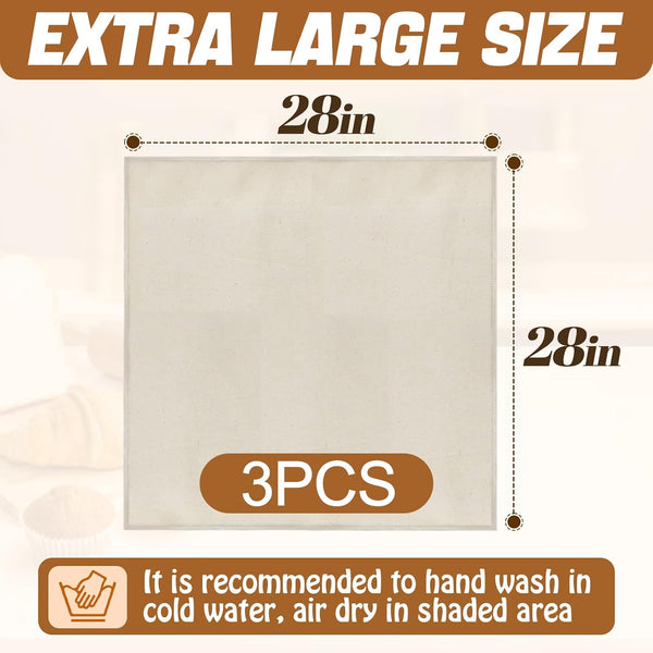 3Pcs 28"x28" Large Tea Towels for Sourdough Bread Baking - 100% Cotton Unbleached Reusable Flour Sack Towels, Proofing Cloth Supplies for