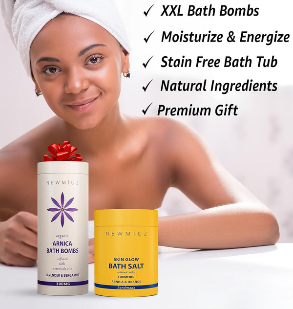 Arnica Bubble Bath Bombs Lavender Bergamot Essential Oils Luxurious Mega Foaming Bath Bombs for Dry Skin Nourishment Moisturizing Blissful Bath