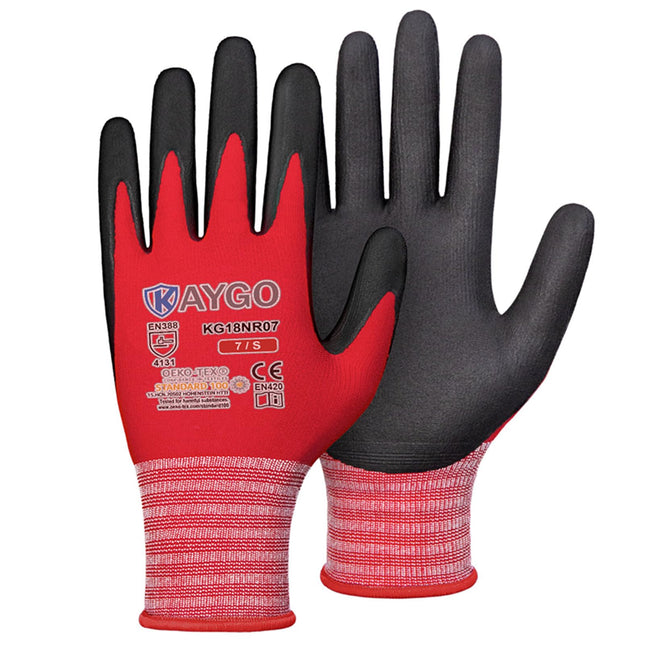 KAYGO Safety Work Gloves Microfoam Nitrile Coated-3 Pairs, Kg18Nb,Seamless Knit Nylon Glove with Black Micro-Foam Nitril