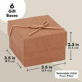 Juvale Bracelet Gift Box 6-Pack - 3.5 x 3.5 x 2.3 in, Brown Country-Rustic Cardboard - Velvet Pillow & Faux Leather Bow Lid - Tiny Jewelry Gift