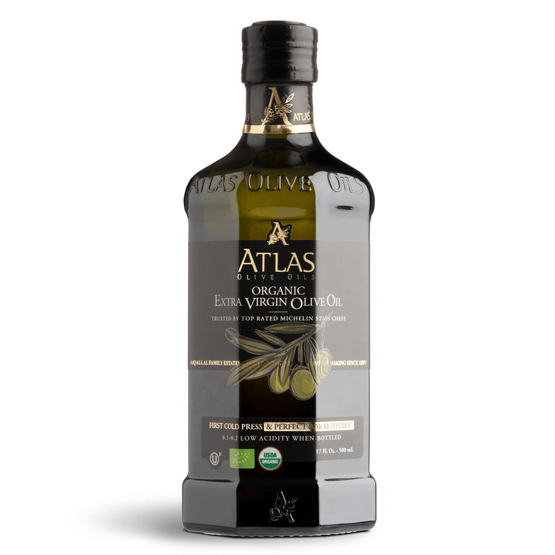 Atlas Organic Extra Virgin Olive Oil, Moroccan, High Polyphenol, 500 mL | Cold Pressed EVOO With High Smoke Point, Trusted By Award-Winning Chefs,