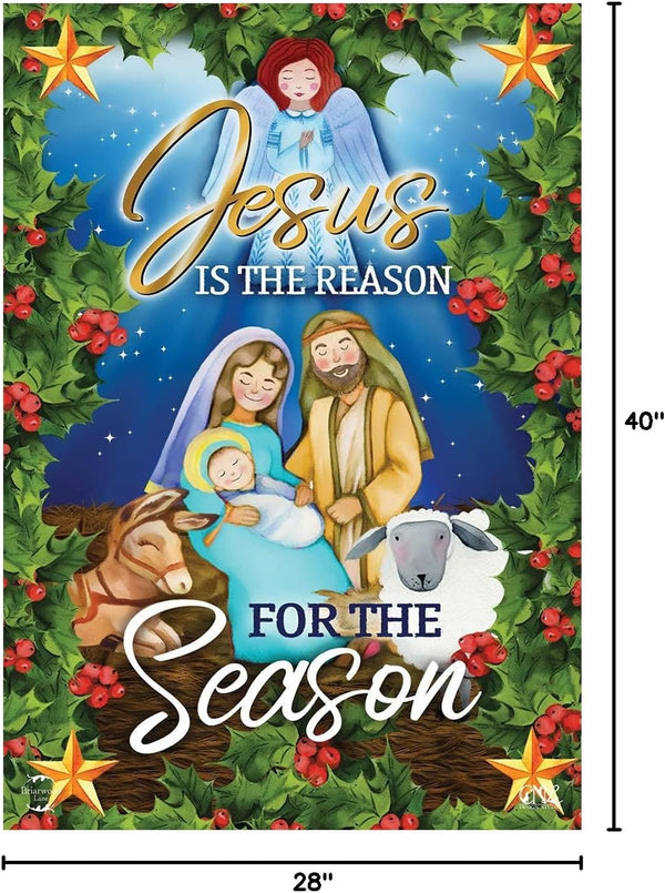 Jesus is the Reason Christmas House Flag Religious Nativity 28" x 40"