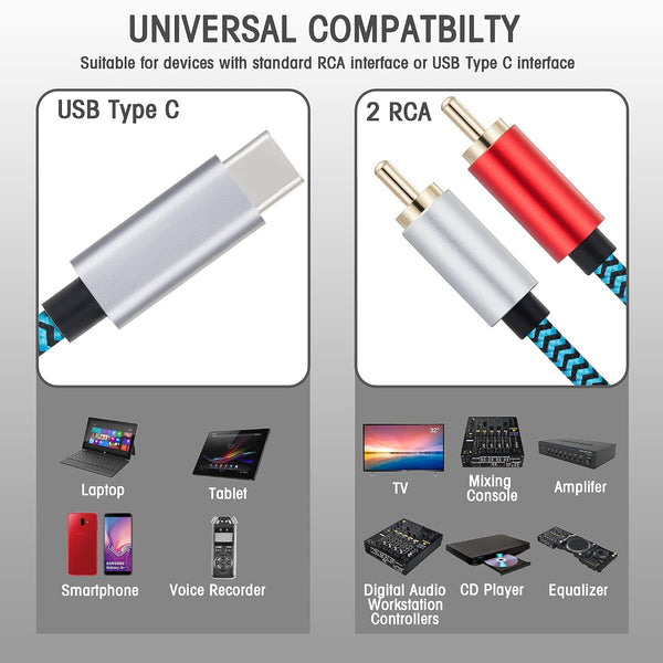 USB C to RCA Audio Cable 6.6FT, Type-C to 2 Male Y RCA Splitter, RCA to USB C Adapter Compatible with iPhone 16 15 Pro Max iPad Air Samsung Galaxy