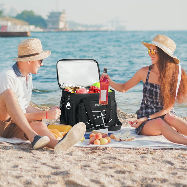 RealCool 35/45 Can Collapsible Soft Cooler Bag, Leakproof Ice Chest Black 35 can