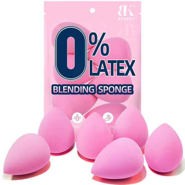 BEAKEY Makeup Sponge Set of 6, Super Soft Beauty Sponges for Foundation | for Liquid, Cream & Powder Application, Pink Blender for Flawless