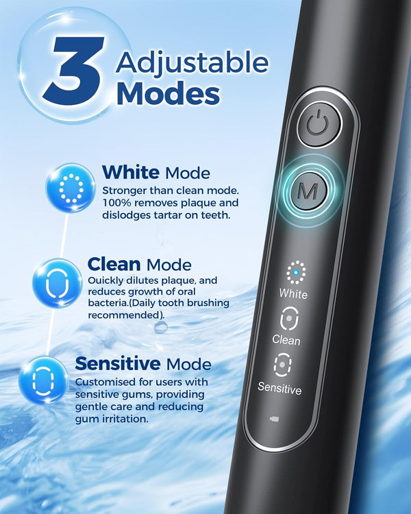 Rotating Electric Toothbrush for Adults with 8 Brush Heads, Sensitive Gum Care Electric Toothbrush with 3 Modes and 2 Min Smart Timer,