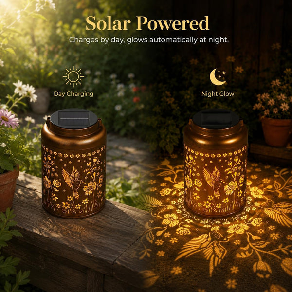 Solar Lanterns Outdoor Waterproof Hummingbird Garden Decor Gifts for Women Mom Grandma Hanging Solar Lights Metal Solar Decoration outside for