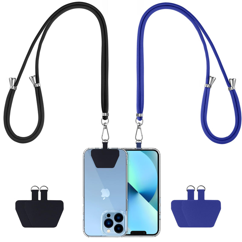 CACOE Phone Lanyard, Black+Dark Blue, 2 Pcs | Adjustable Neck Strap, 4 Pcs Patches,Universal Crossbody Multifuctional Cell Phone Lanyards