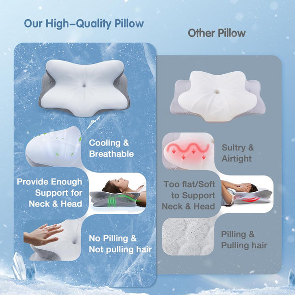 Cervical Neck Pillow for Pain Relief, Adjustable Ergonomic Memory Foam Pillow for Neck and Shoulder Pain, Orthopedic Contour Support Pillows for