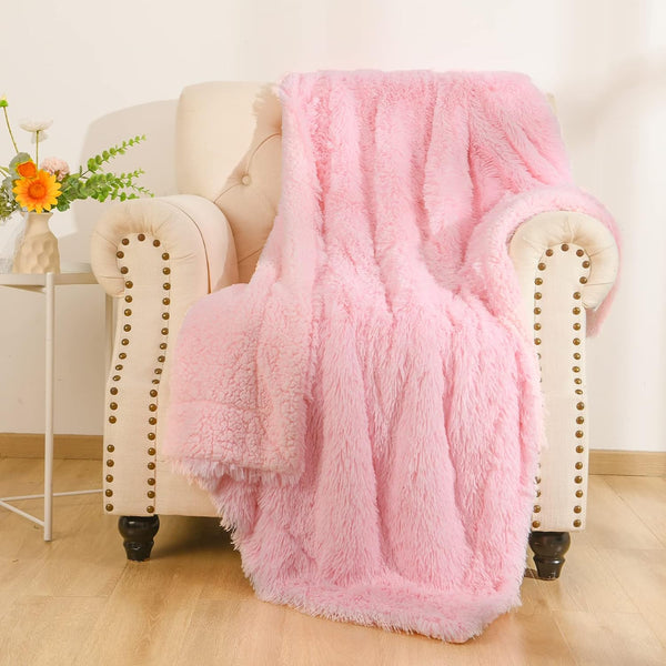 BENRON Light Pink Throw Blankets, Soft Shaggy Fuzzy Sherpa Cute Baby Pink Throw Cozy Fluffy Faux Fur Blankets for Bed Couch Sofa Washable, 50"x60"