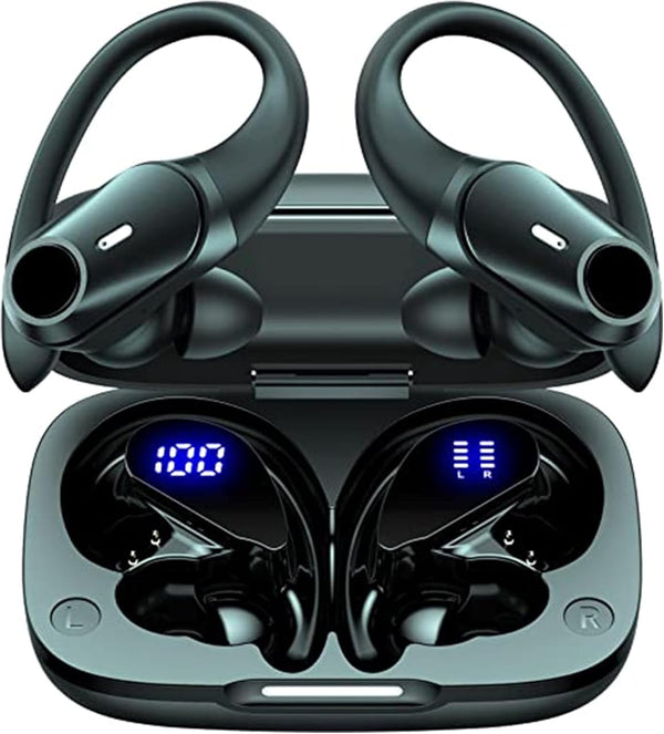 T59 Bluetooth Headphones Wireless Earbuds 72Hrs Playtime Wireless Charging Case Digital Display Sports Ear Buds with Earhook Premium Deep Bass