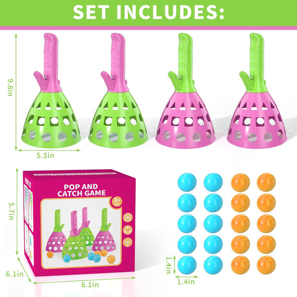 Pop Pass Catch Ball Game Set â 4 Launchers, 20 Balls, Toss and Catch Outdoor Toys for Kids Ages 3-8, Indoor Yard Beach Pool Game, Party Favor for