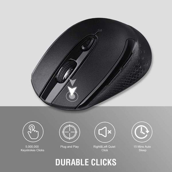 Cimetech Wireless Ergonomic Optical Mouse, 6 Buttons, Silent with USB Receiver and 3 Adjustable DPI for Laptop, Desktop, Mac, PC - Black