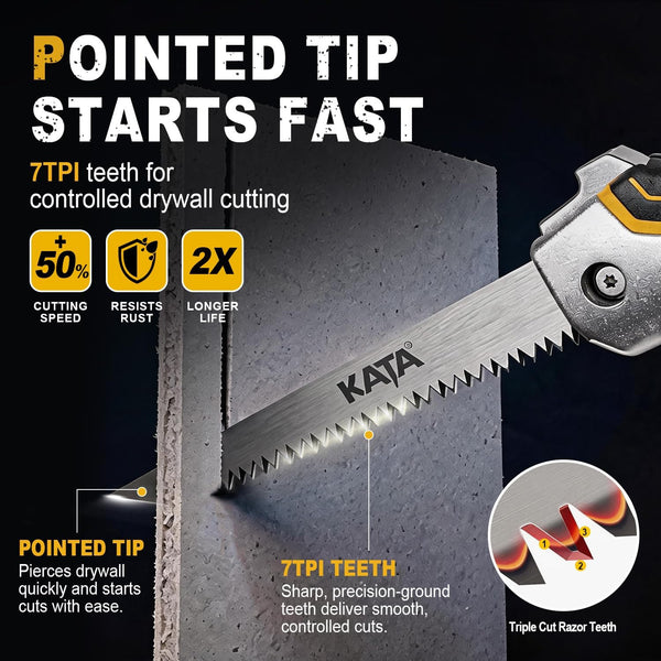 KATA Folding Drywall Jab Saw, Sheetrock Knife with Soft Grip Handle | Compact Folding Hand Saw & Keyhole Saw for Sheetrock, Wallboard Repair,