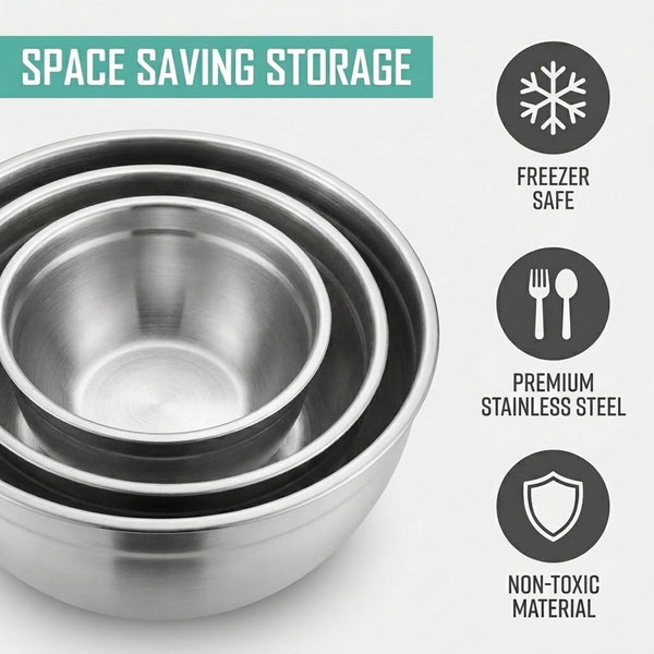 Table Concept Mixing Bowls with Airtight Lids, Stainless Steel Nesting Bowl Set for Space Saving Storage, Ideal for Cooking, Baking, Prepping &