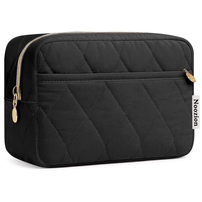 Noozion Makeup Bag Travel Toiletry Bag, Puffy Padded Cosmetic Bag for Women, Makeup Organizer Case, Wide-open Pouch Purse, Travel Essentials Black