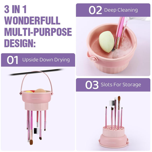 Makeup Brush Cleaner Mat 3 in 1 Silicone Makeup Brush Cleaner Bowl Cosmetic Brushes Cleaning Tool Organizer for Storage and Air Drying?Khkai